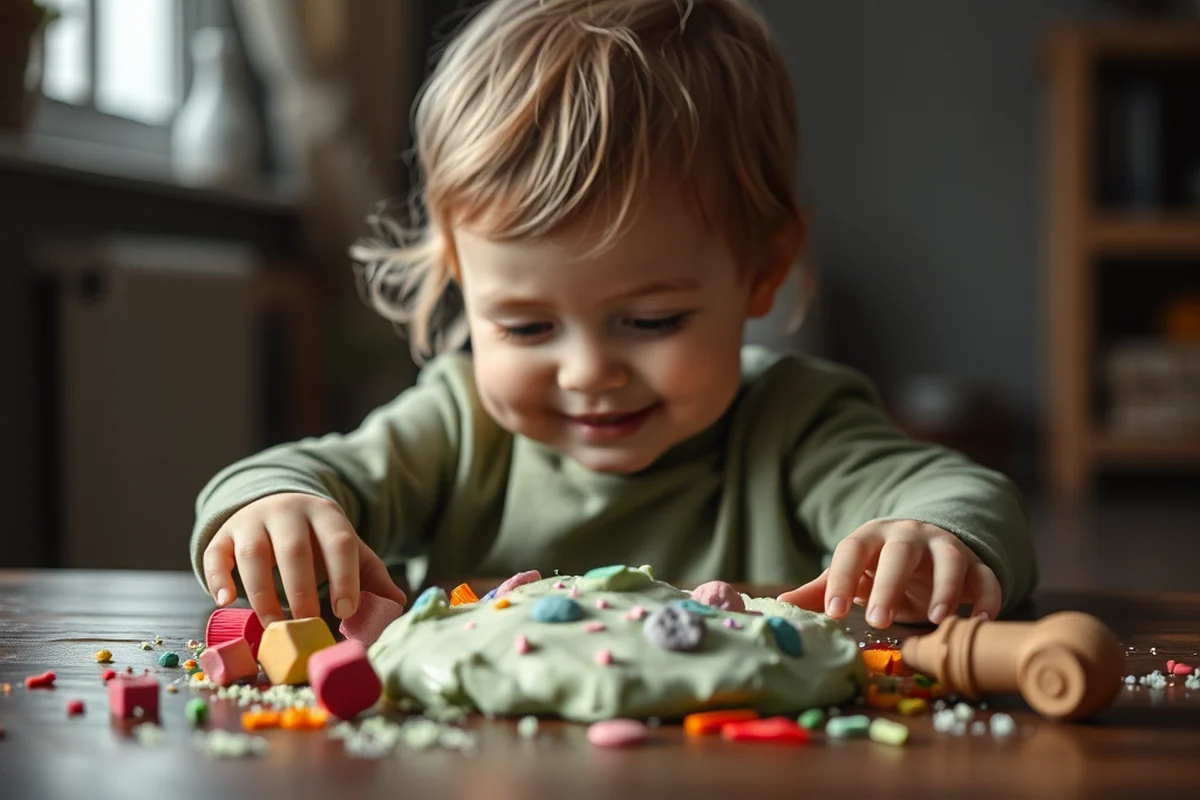 child playing with playdough — Child Playing With Playdough (step by step)